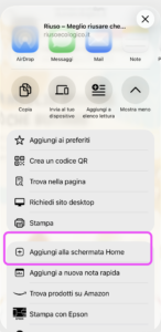 Aggiungi RiUso alla schermata Home